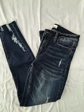 VERVET High Rise Distressed Skinny Jeans Size 29 Dark Wash Raw Hem Stretch Denim